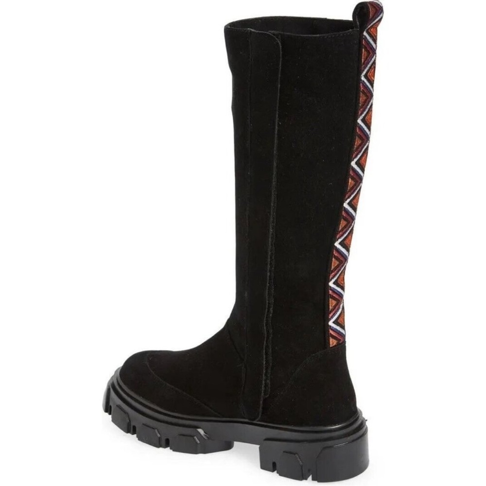 FARM Rio Women’s black Tall Suede Lug Sole Boots Embroidery New (vvv)